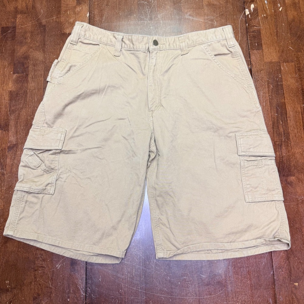 Carhartt Cargo Shorts Mens 38 Khaki Tan Cotton Canvas Loose Fit Workwear B275
